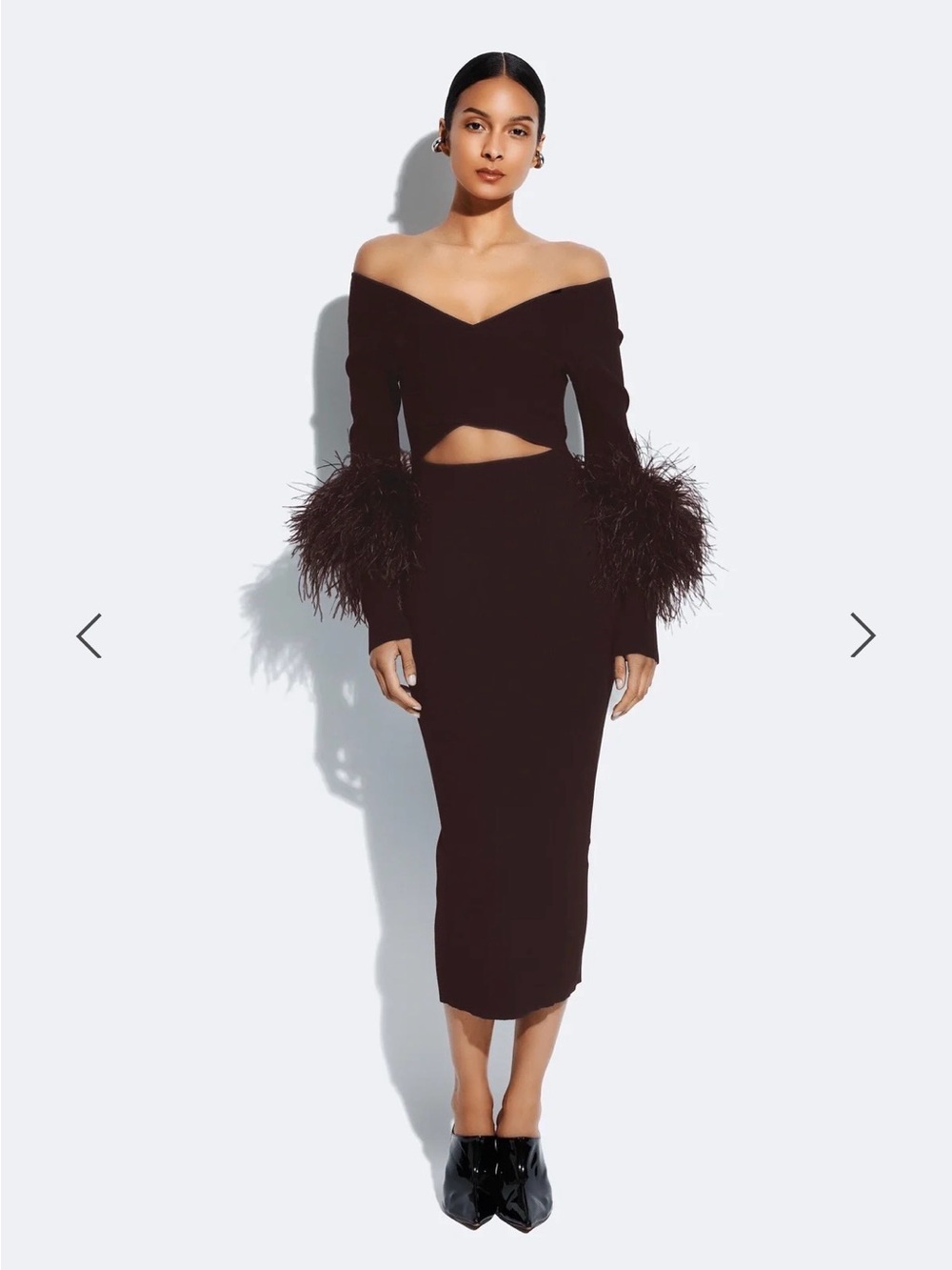 LAPOINTE Woven Off-Shoulder Mulberry Feather-Cuff Midi Dress XL/14